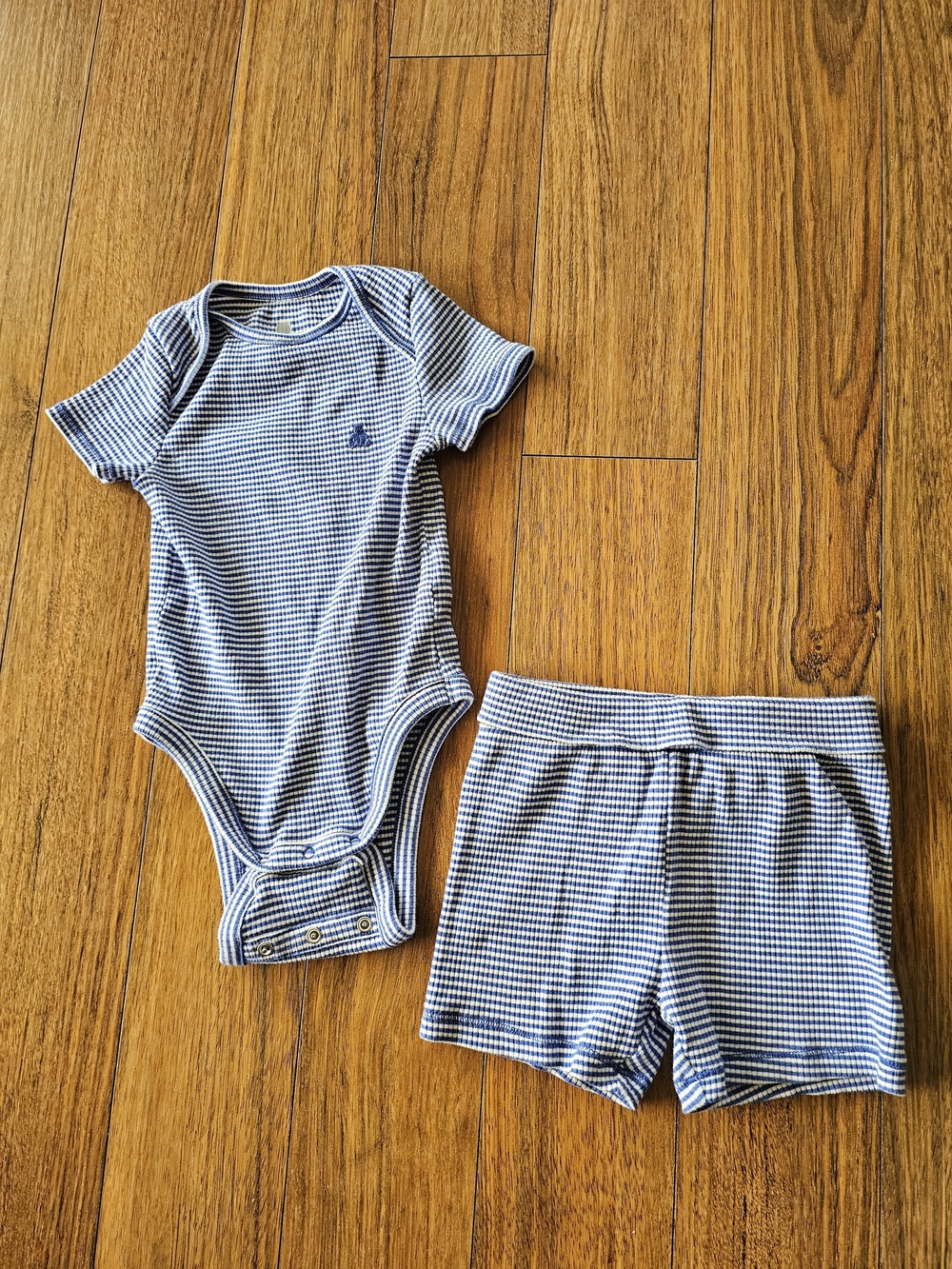 GAP Blue and White Striped Baby Onesie
